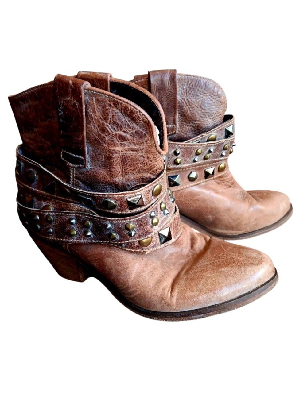 sz 9M Corral Mexican Cowgirl Boots Studded Straps Stacked Leather Heel